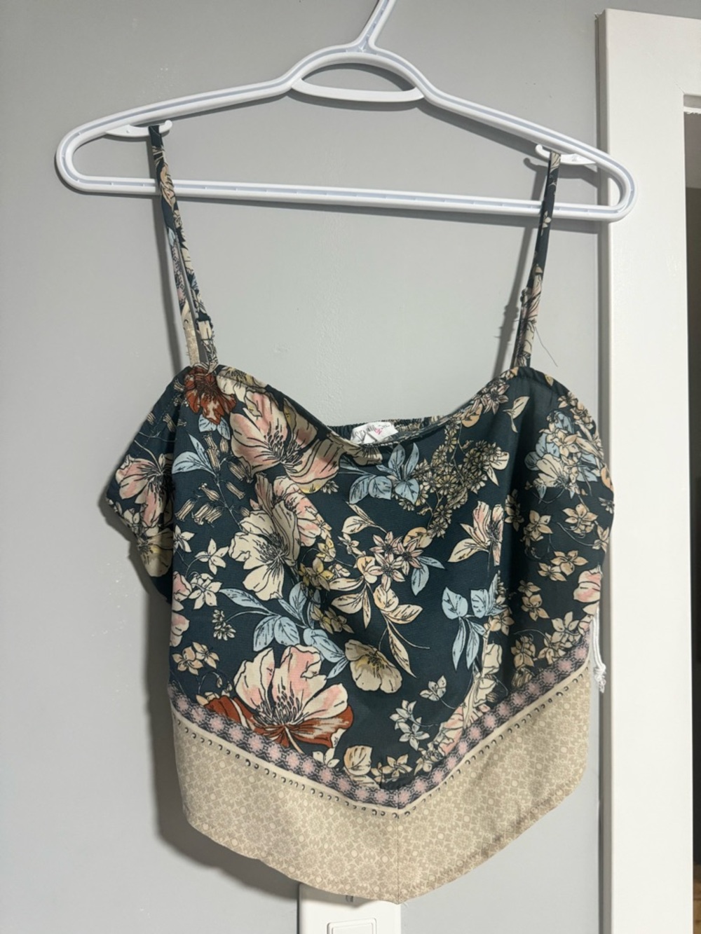 Floral Handkerchief Hem Cami Top in Teal and Cream